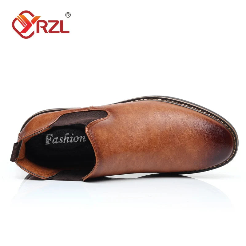 YRZL 39~47 Men Chelsea Boots Brand Retro Comfortable PU Leather Ankle Boots Men 2025 Fashion Black Brown Mens Boots