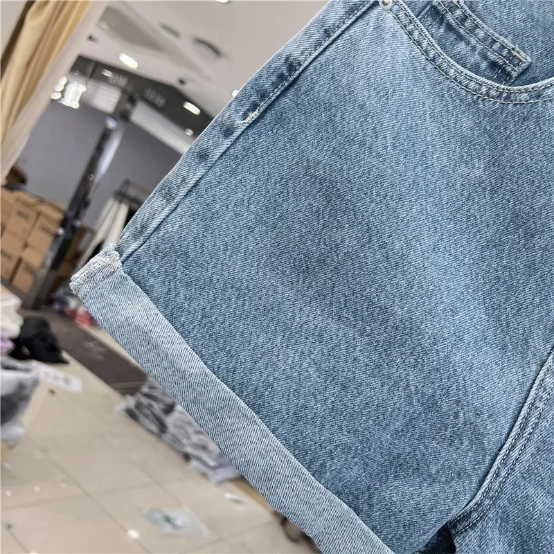 High-waisted Loose-fit Women's Jeans Slimming Style Casual A- line Trousers Ruffled Edges Lightweight Heat Pants