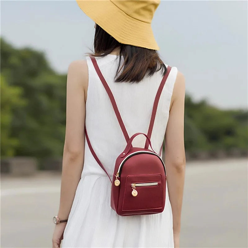 Female Backpack PU Small Teenage Girls Fashion Leisure Zipper Shoulder Bag Knapsack High-capacity Women Mini School Backpack
