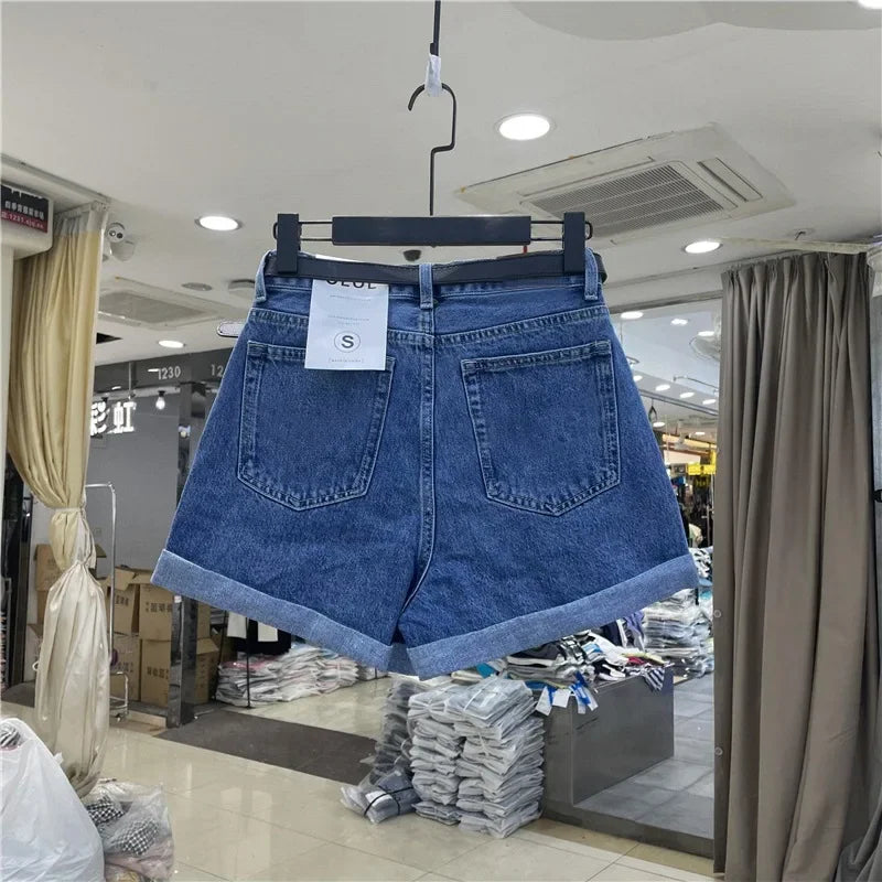 High-waisted Loose-fit Women's Jeans Slimming Style Casual A- line Trousers Ruffled Edges Lightweight Heat Pants