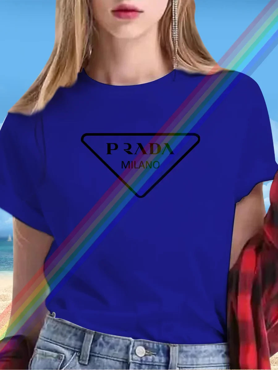 Summer women's letter P women's printed short-sleeved T-shirt round neck short-sleeved women's fashion street printed clothing