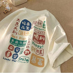 Korean Version Retro Letter Printed Couple Short Sleeved T-shirt Casual Loose Versatile Round Neck Women's Summer Top