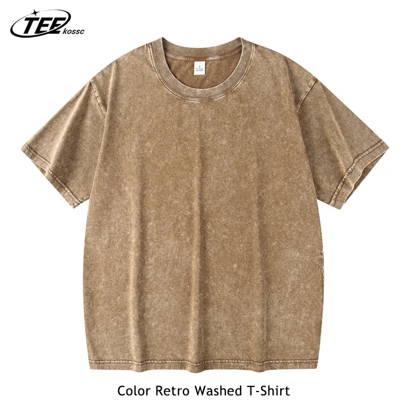 Couple Washed Retro 230g Heavy Duty Cotton Short Sleeved T-shirts Versatile For Men Women Summer Solid Color Loose T-shirt Top
