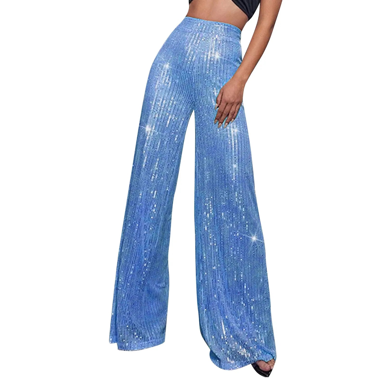 Women's Fashion Solid Color High Waist Sequin Side Zipper Draped Wide Leg Pants Pants for Women Women's Pants Women's Pants 2024