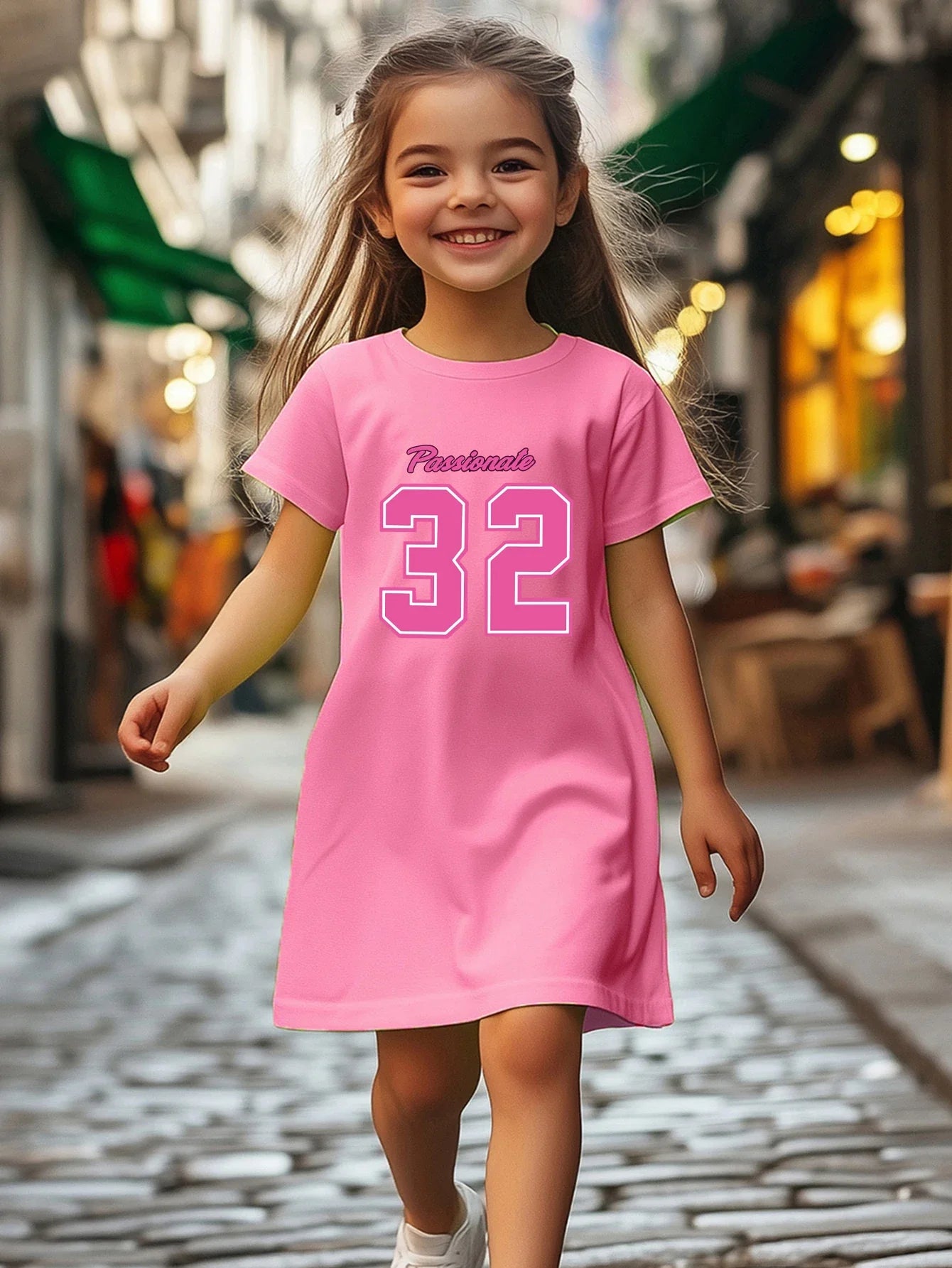 Girls' printed pattern dress, solid color versatile, lightweight matching, suitable for outdoor, home, travel, birthday gifts