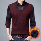 Men's Autumn Winter Sweater Pullover Polo Shirt Collar Fleece Thick Warm Top Clothes Business Casual Jumpers