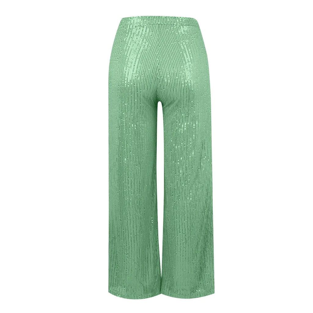 Women's Fashion Solid Color High Waist Sequin Side Zipper Draped Wide Leg Pants Pants for Women Women's Pants Women's Pants 2024
