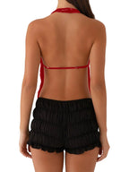 Elegant  Sequins Patchwork Women Halter Tops Summer Beaded Floral Pattern Backless Shirts Vest for Streetwear Aesthetic  Clothes