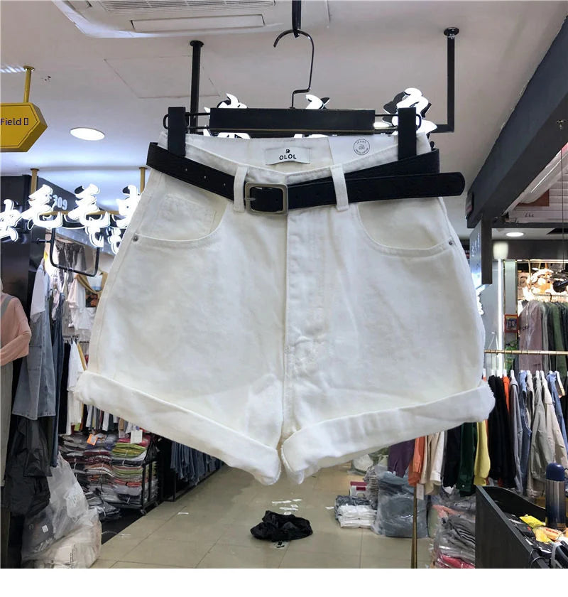 Black Gray Women Summer High-waist Slimming Outdoor Wear A- label Hot Pants Loose Cotton Shorts Urban Casual Style