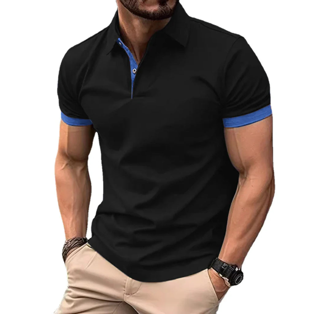 Summer Men Polo Shirts Men Short Sleeve Shirt Contrast Color Lightweight Streetwear Casual  Lapel Collar Tops