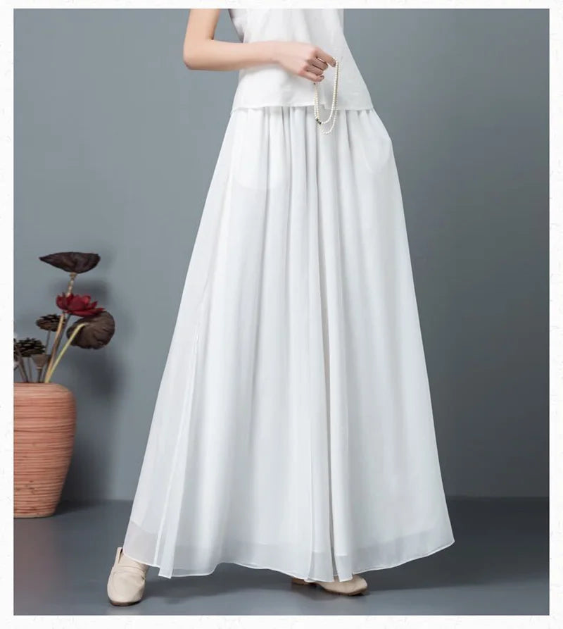 Women Chinese Classical Dance Clothing Female Elegant Trousers Practiice Clothes Modern Elastic Waist Ethnic Pants White Black