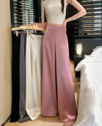 High-Grade Acetate Satin Wide-Leg Pants Women Spring Bell-Bottoms Pants Loose Casual Pants High Waist Oversized Long Pantalons