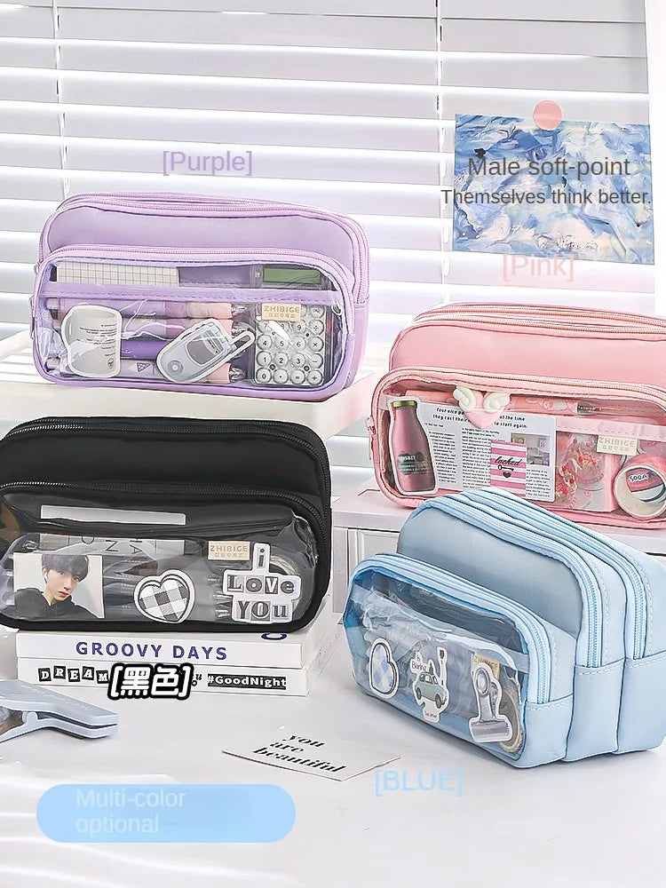 Exquisite Transparent Pencil Case Student Large Capacity Multifunctional Convenient Stationery Storage Bag