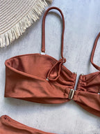 Green Shiny Solid Swimwears Bandeau U Shaped Bikini High Waist Sexy Swimsuit Woman 2025 Wrinkled Bather Brazilian Bikini Mujer