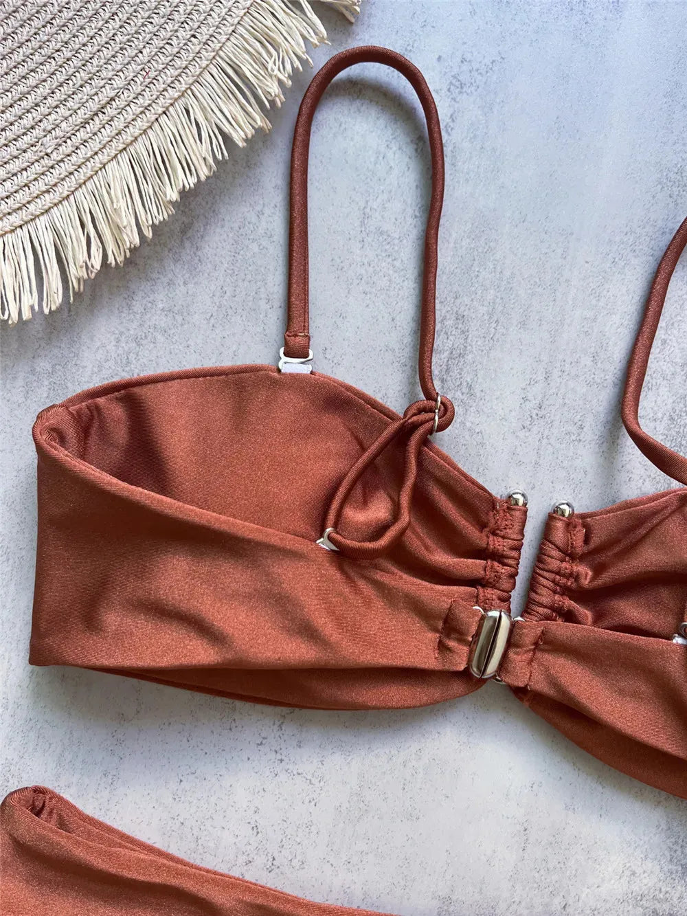 Green Shiny Solid Swimwears Bandeau U Shaped Bikini High Waist Sexy Swimsuit Woman 2025 Wrinkled Bather Brazilian Bikini Mujer