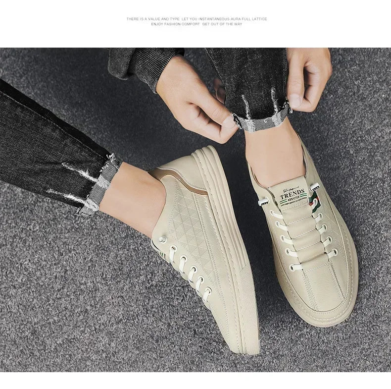 Upgrade your style with Men's Vulcanize Shoes 2025 /White Leather Casual Shoes/