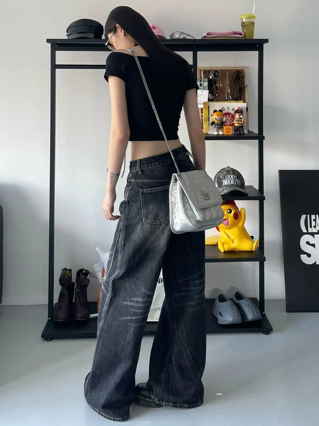 HOUZHOU Grunge Y2k Black Jeans Women Baggy Vintage High Street Oversized Denim Trousers Gothic Gyaru 2000s Acubi Fashion Jeans
