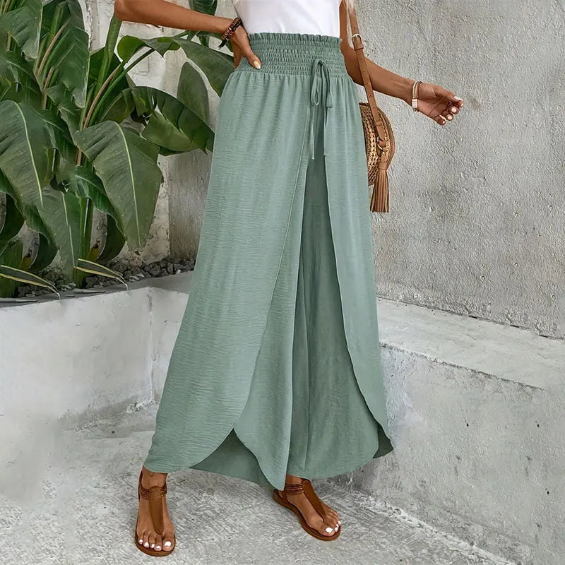 Women Wide Leg Pants Yoga Split Trousers Female Elastic Wasit Casual Loose Fitness Open Leg Pants Solid Color Harem Pants