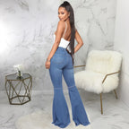 Women Jeans Flare Pants Sexy Denim Long Pant Hip Wrap Casual Solid Elegant Splice Regular Slim Fit High Waist Trousers Summer