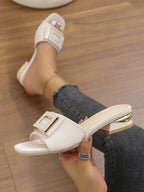 Fashion Women High Heel Slippers Summer Slip on Elegant Low Heel Shoes for Wedding Party Comfortable Non-slip Women's Slippers