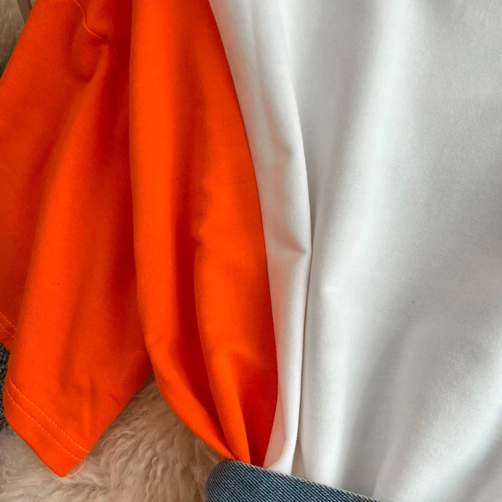 XFPV 2025 Summer Fashion Short Sleeve Round Neck High Waistband Slim A-line Denim Printed Patchwork Dress For Women SM11498