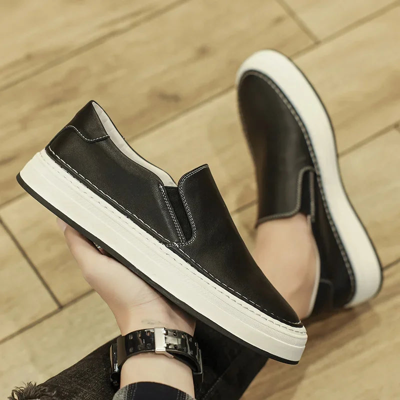 High Quality Brand Men's Genuine Leather Shoes Soft Soles Comfortable Loafers Non Slip Outdoor Men's Flat Shoes Free Delivery