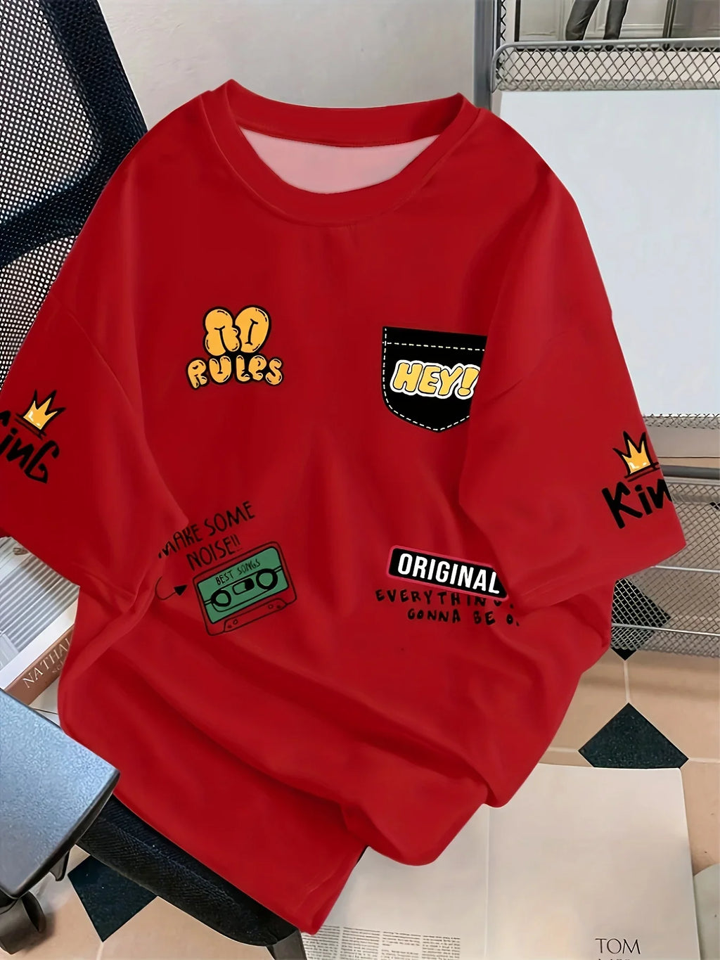 Men's casual crew collar T-shirt 100% polyester knitted fabric short sleeve printed top summer