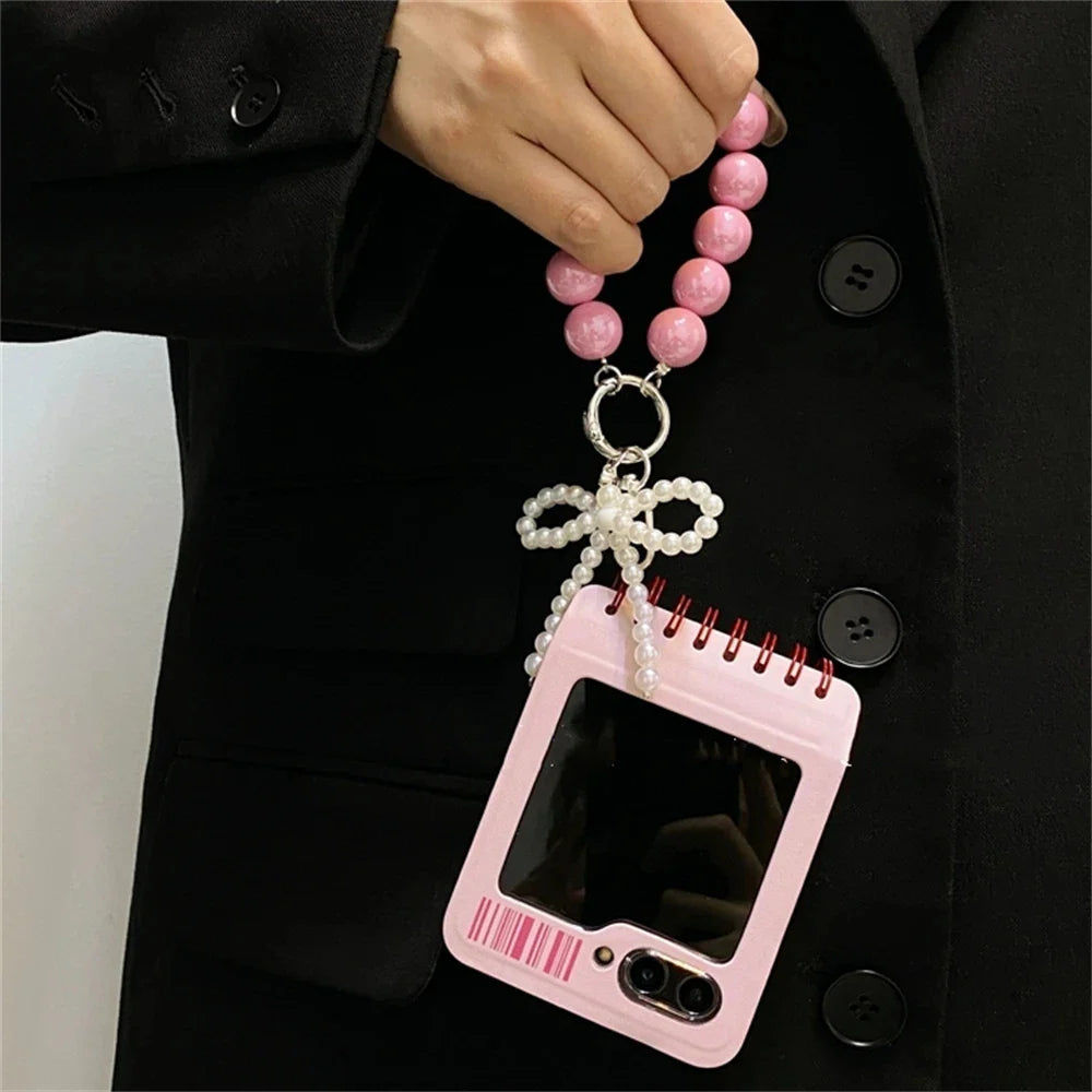 Korean Japan Kawaii Pink Notebook Style Phone Case For Samsung Galaxy Z Flip 6/5/4/3 For Motorola Razr 60 50ultra Razr 40 Ultra