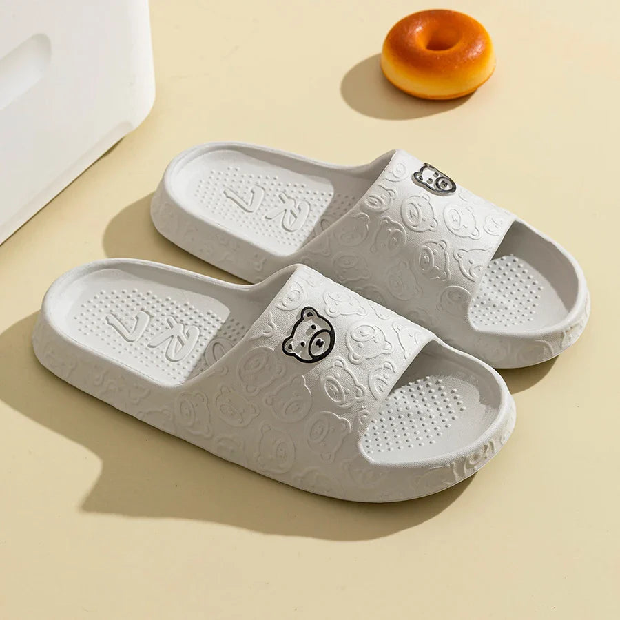 Fashion Men's Slippers Summer Indoor Printting Bear Bathroom Anti-slip Soft Sole Women Comfortable Causal Homeshoes Couple