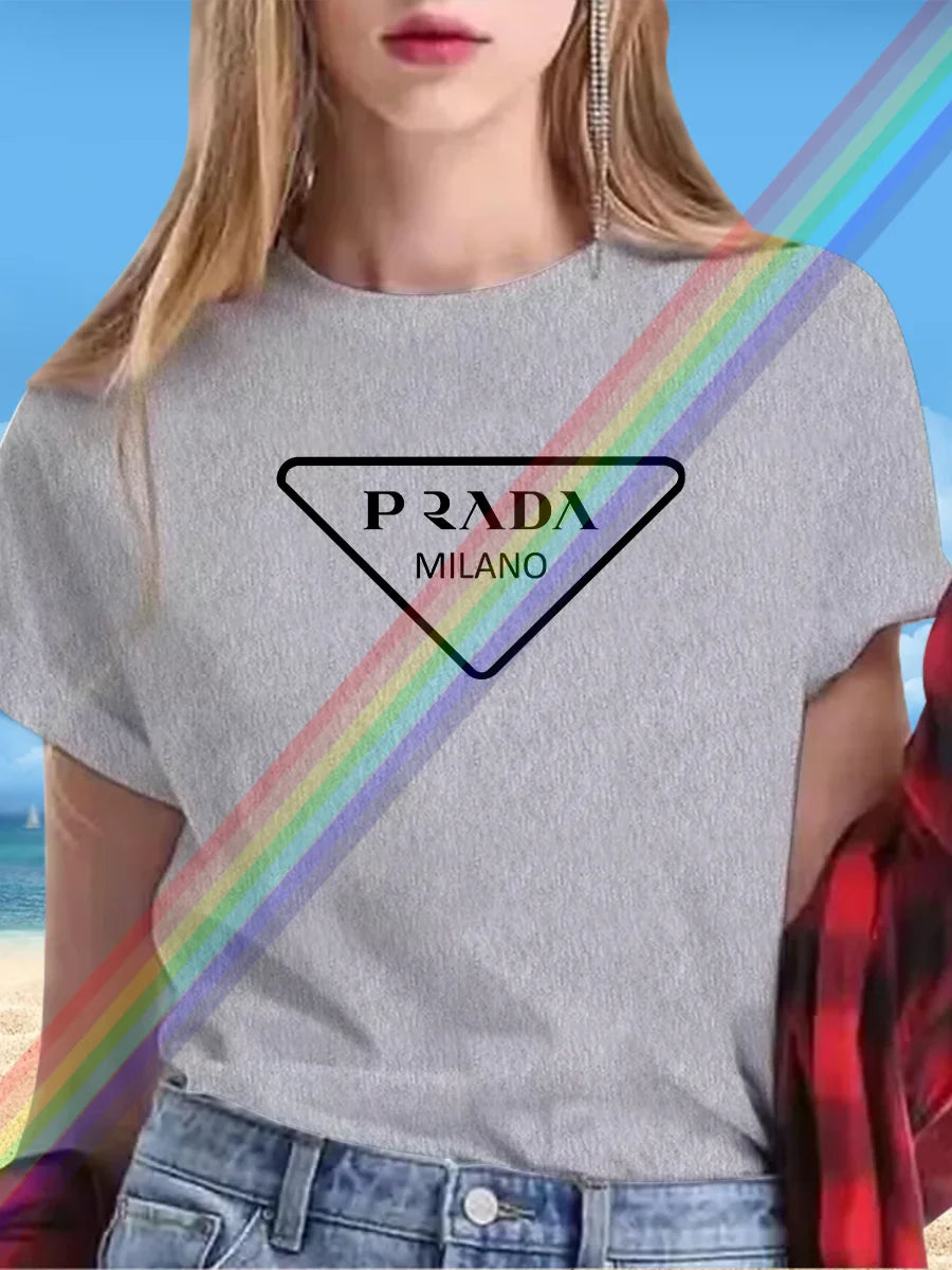 Summer women's letter P women's printed short-sleeved T-shirt round neck short-sleeved women's fashion street printed clothing