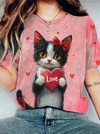 Women's Funny Animal Cat Printed T Shirt Short Sleeve Tees Tops 3D Prints O-Neck Shirts Summer Casual Women's Clothing Apparel