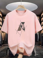 Men's summer 100 cotton fashionable casual sports loose plus size letter pattern printed round neck short sleeved T-shirt