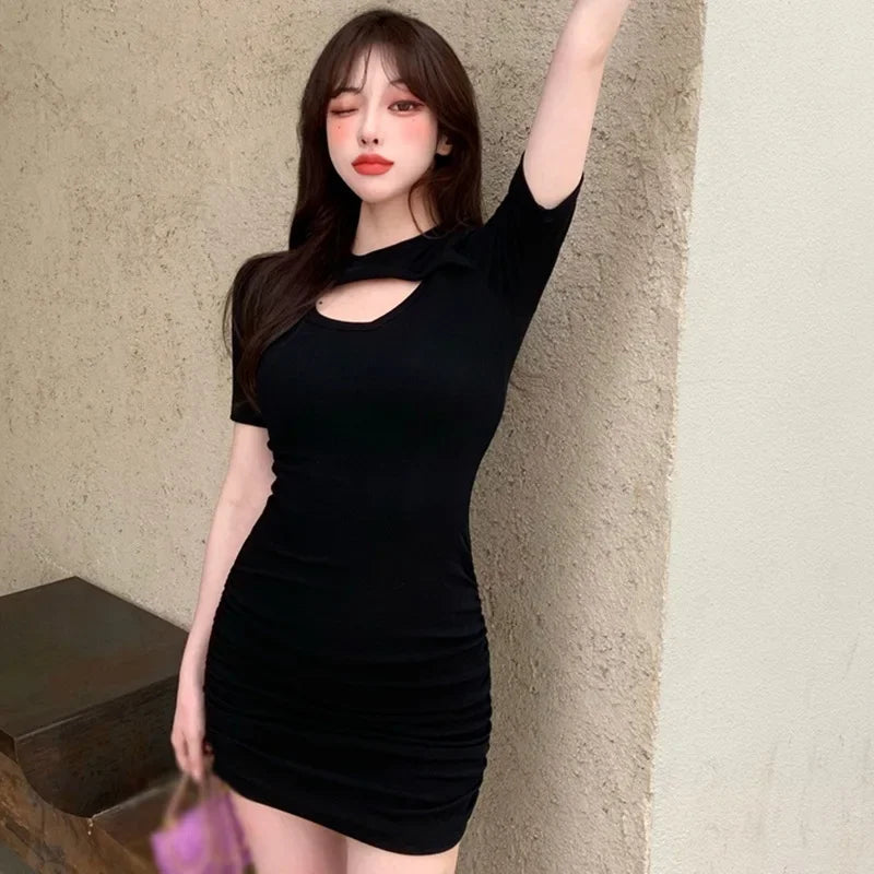 Women Sundress Pleated Vestido Mini Dress Summer Sexy Party Black Bandage Bodycon Pencil Dress Elegant  Female Vintage Vestidos