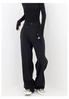 HOUZHOU Women Wide Suit Pants High Waist Gothic Japanese Style Baggy Black Trousers Irregular Straight Pants Casual Streetwear