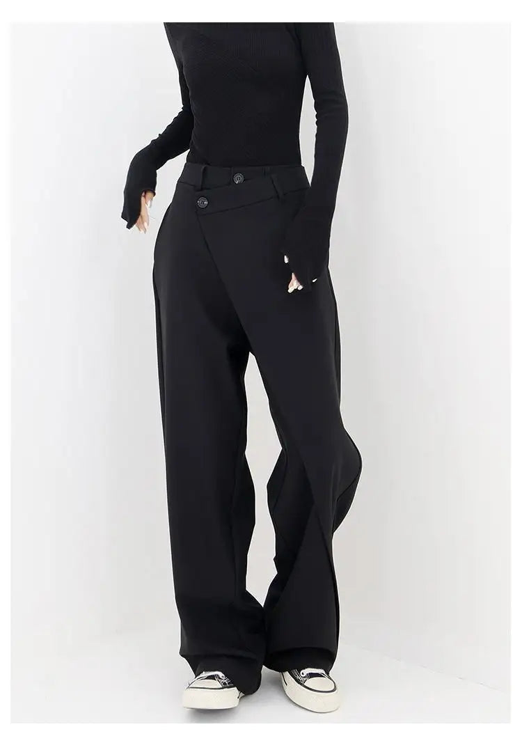 HOUZHOU Women Wide Suit Pants High Waist Gothic Japanese Style Baggy Black Trousers Irregular Straight Pants Casual Streetwear