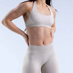 D LOGO Sports Bra Women Seamless Halter Neck Strap Bra with Logo Padded Open Back Yoga Top Bra Medium Support Gym Crop Top