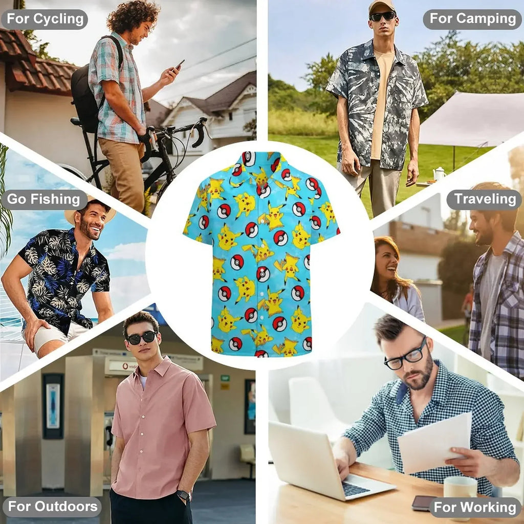 Summer Men's Shirt Cute Animal Print Short Sleeve Shirt Open button Lapel Men's Top Comfortable Casual Men's Shirts