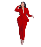 Women's L-XL Plus size Fashionable ruffled edge air layer professional uniform casual set and atmospheric showcasing