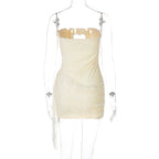 Woman Clothing Rhinestones Loving Heart Cut Out Party Dress Chic Strapless Off Shoulder Bandage Short Evening Gowns Club Dress