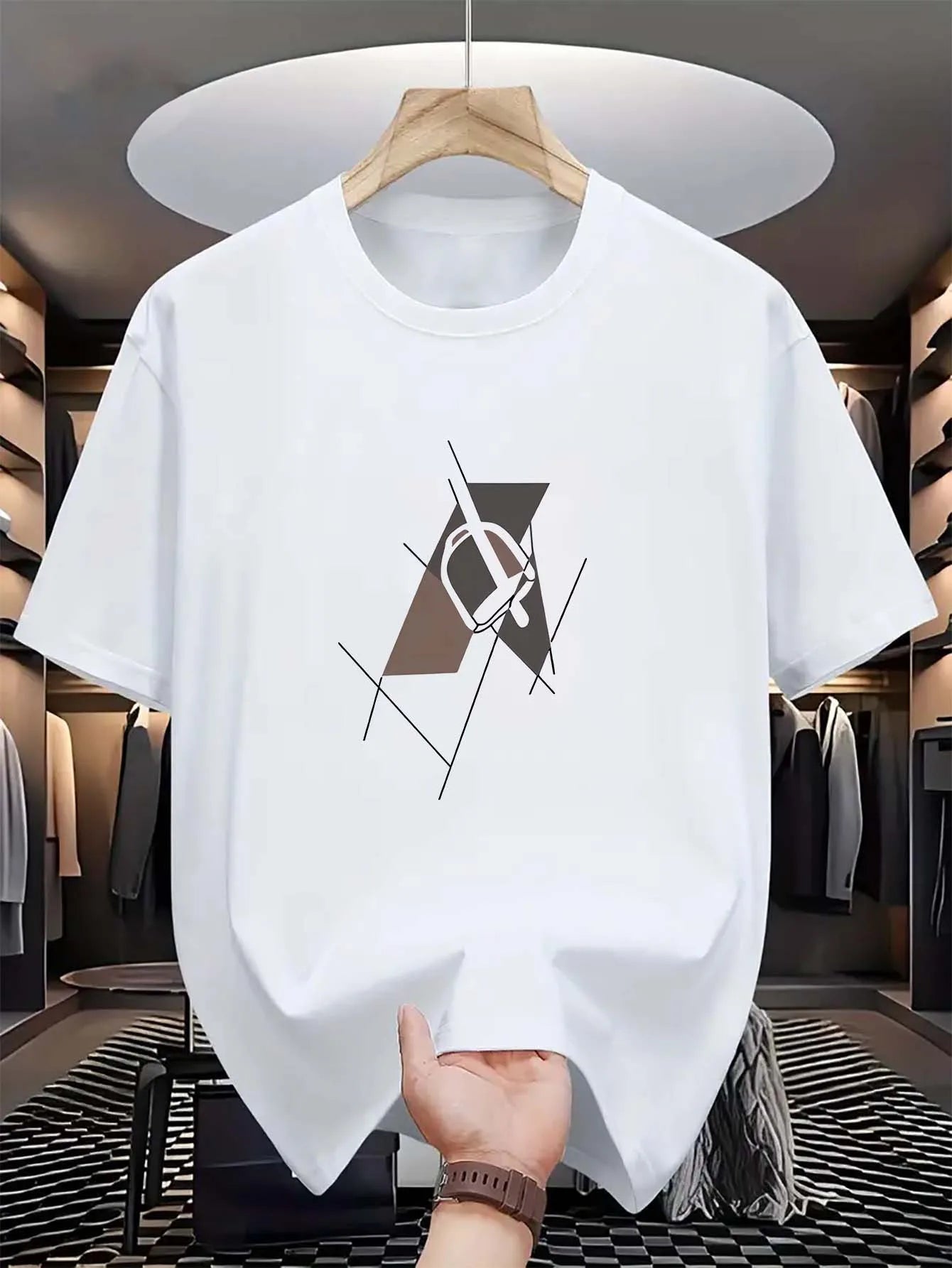 Men's summer 100 cotton fashionable casual sports loose plus size letter pattern printed round neck short sleeved T-shirt