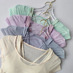 Women's Pilates Training Fitness Suit Chest Cushion Yoga Suit Top Quick Drying High-end Feeling Sports Short Sleeved Breathable