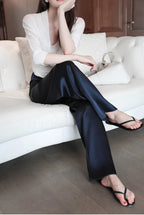 Garemay Summer Autumn Women's Pants Loose Solid Classic Black Straight High Waist Casual Silk Satin Wide Leg Trousers for Women