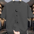Summer men's 100% pure cotton casual loose fit plus size moon landing pattern printed round neck short sleeved T-shirt top