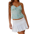 Elegant  Sequins Patchwork Women Halter Tops Summer Beaded Floral Pattern Backless Shirts Vest for Streetwear Aesthetic  Clothes