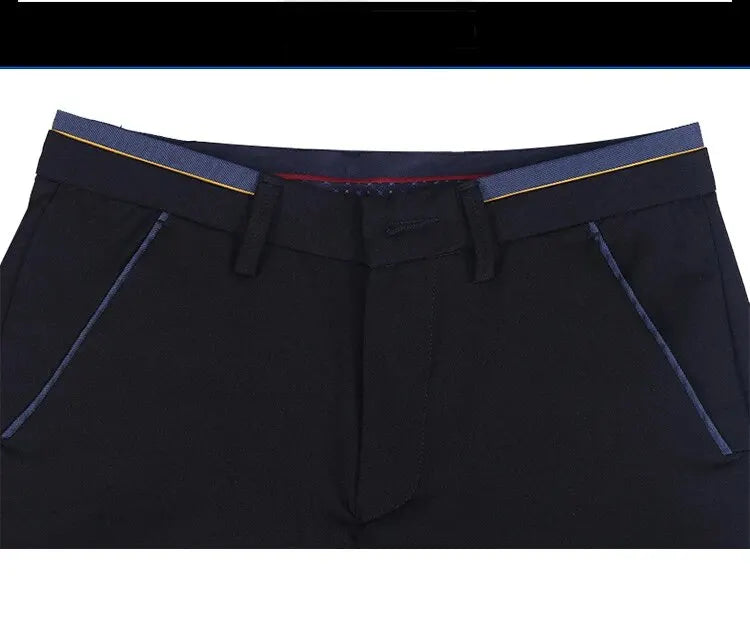 Men's Elastic Straight Pants Business Casual Long Suit Pants Male Formal Trousers Solid Colors Black BLue