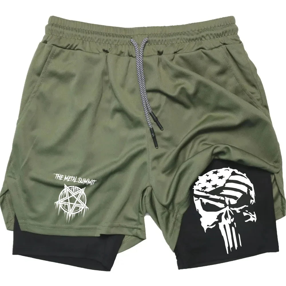 Men Anime Double Layer Shorts Gym Workout Printed Sports Multi-performance Training Quick-drying Jogging Pants Towel Pants M-3xl