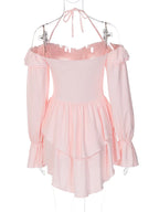 Dulzura Solid Pure Color Halter Ruffle Flare Sleeves Mini Dress 2024 Summer For Women Sexy Elegant Birthday Party Clubwear