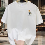 Men's 100% pure cotton summer loose size cartoon pattern printed casual and comfortable round neck short sleeved T-shirt top