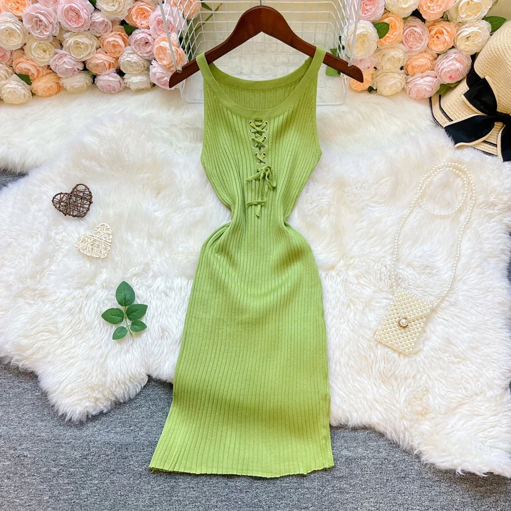 YuooMuoo Chic Fashion Sexy Package Hips Knitted Mini Dress 2O25 New Slim Elastic Rib Knitted Summer Dress Lady Streetwear Outfit