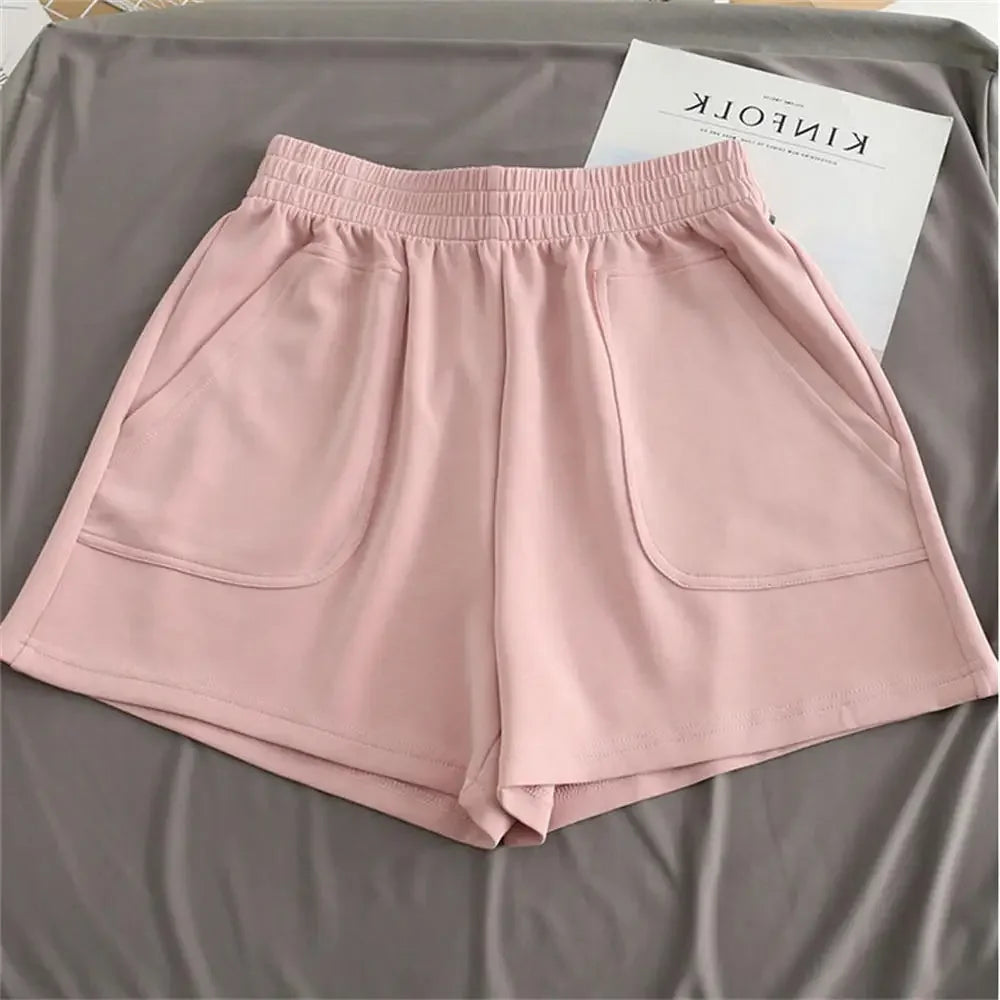 Summer Women's Shorts High Waist Casual Sports Shorts Loose Homewear Bottoms Elastic Hot Pants Solid Wide Leg Sweat Short